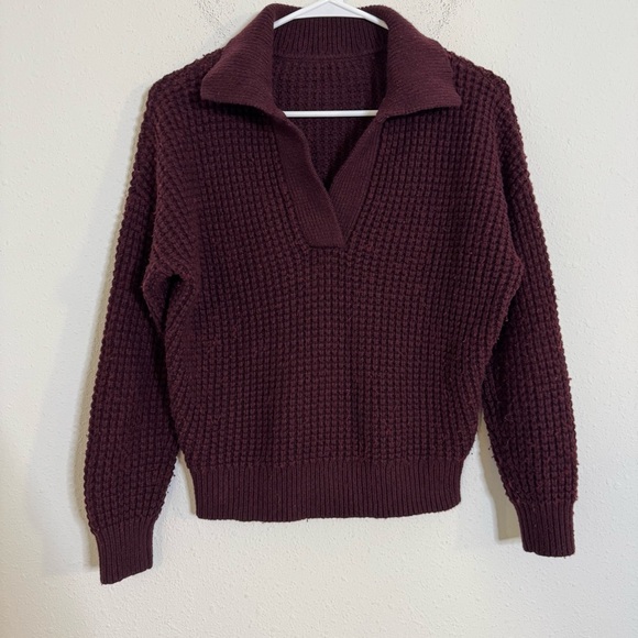 Madewell waffle knit burgundy wool blend Henley sweater - Picture 4 of 7